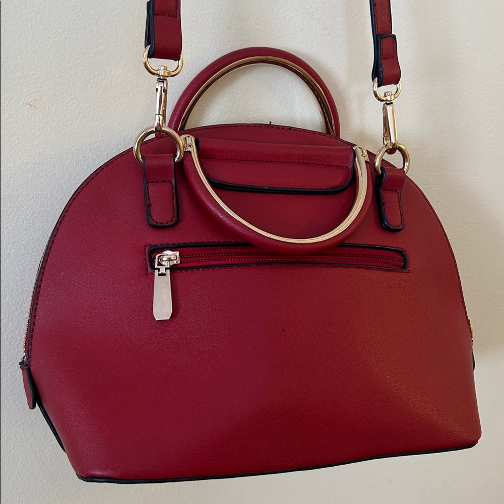 Isabelle Handbag with Gold-Tone Ring Handle Crossbody Clutch Red Purse - Picture 5 of 12